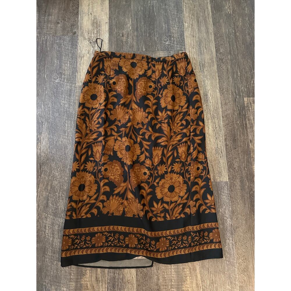 Alex Marie Women's Brown Floral Tallulah Satin Crepe Pencil Midi Skirt Size 14 - Picture 2 of 3